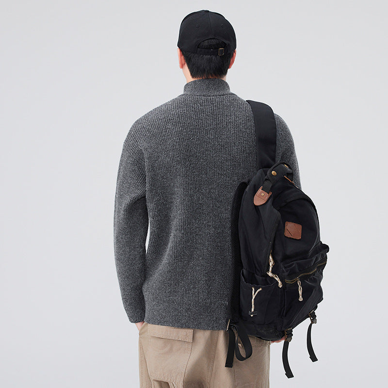 Stand Collar Half Zip Knit Sweater