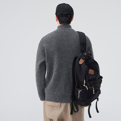 Stand Collar Half Zip Knit Sweater