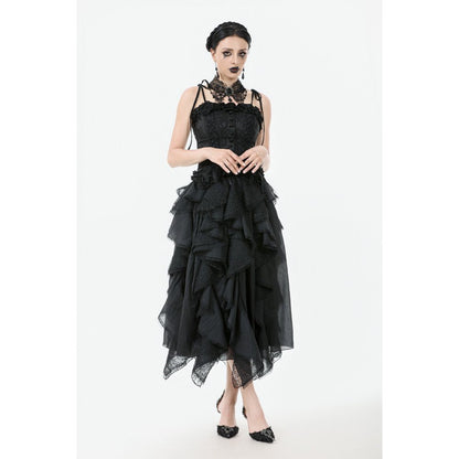 Dark in Love Morrigan Ruffled Goth Midi Skirt in Black