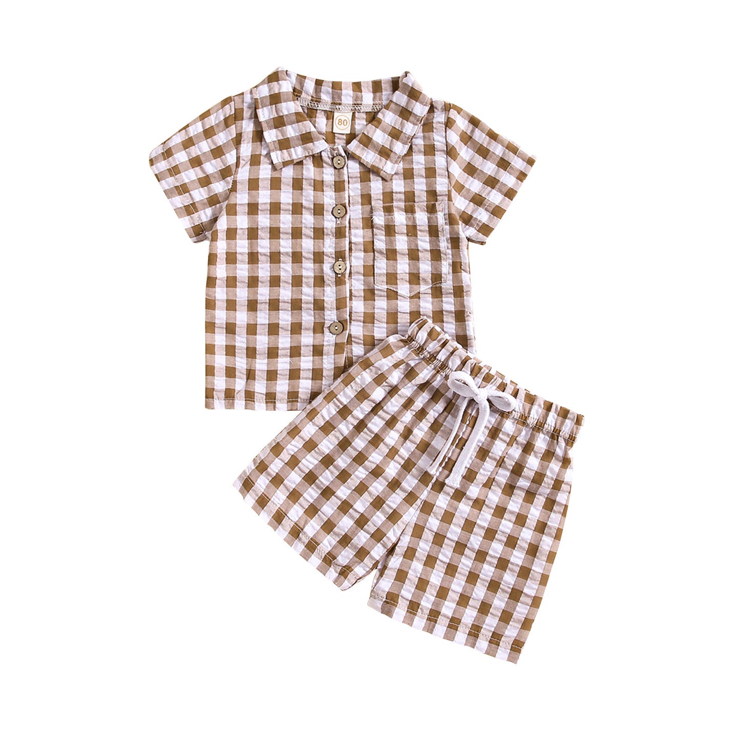 Kids Short Sleeve Plaid Shirt Two-piece Set