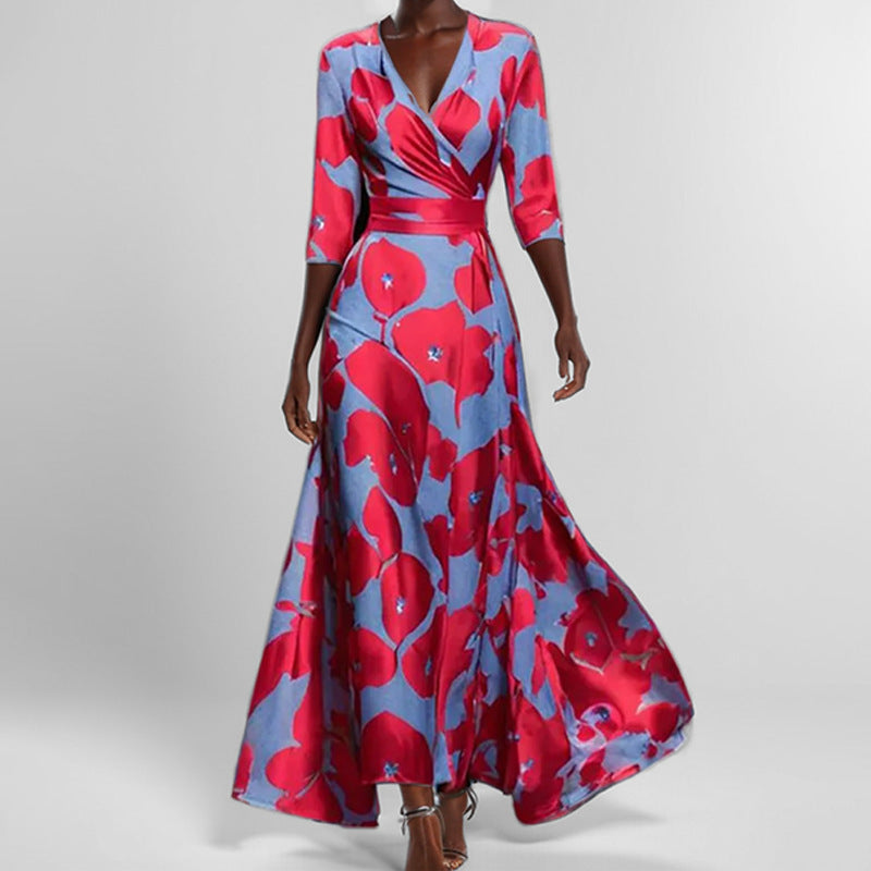Womens Print Half-sleeve V-neck Dress