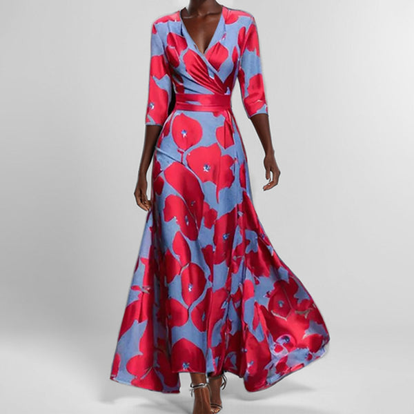 Womens Print Half-sleeve V-neck Dress