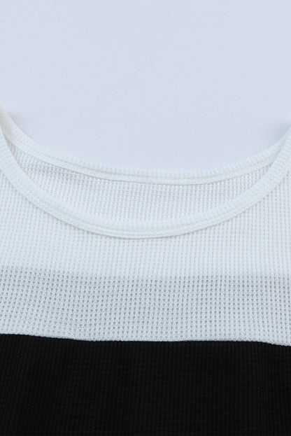 Black Waffle Knit Animal Print Ruffle Sleeves Plus Size Top