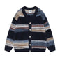 Men's Vintage Striped V-Neck Open Front Knit Cardigan