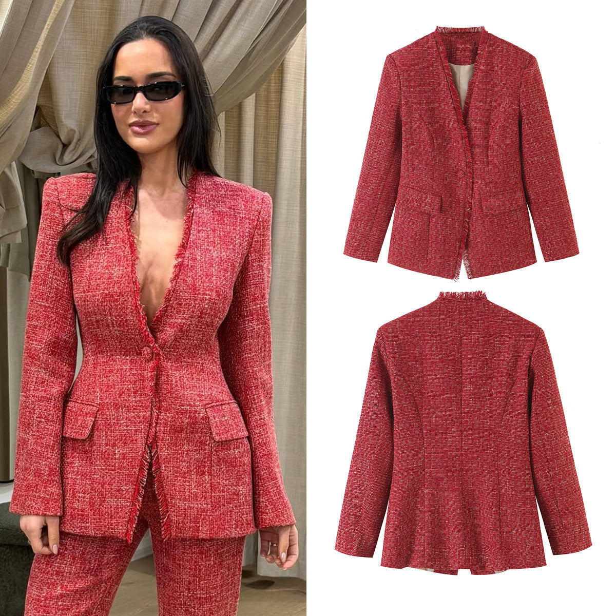 Pocket woolen suit jacket for women