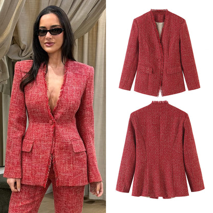 Pocket woolen suit jacket for women