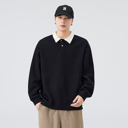 Retro Faux Two-Piece Polo Hoodie