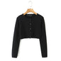Round neck wavy lace long sleeved cardigan casual knit sweater
