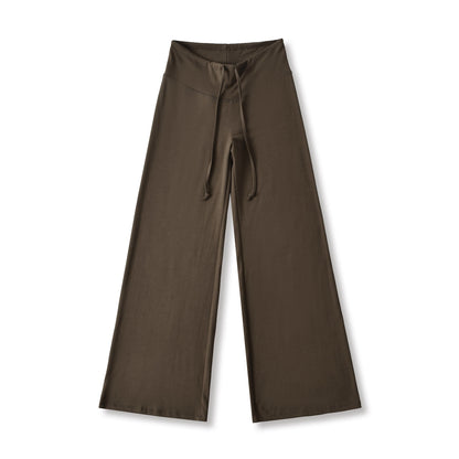 Solid color loose wide leg hanging drawstring straight leg pants