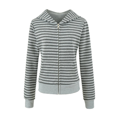 Women's Gray Striped Sweatshirt and Wide Leg Sweatpants