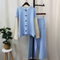 Detachable sleeve knitted cardigan, woolen pants, loose contrasting sweater set
