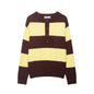 Round neck contrasting striped pullover knit sweater