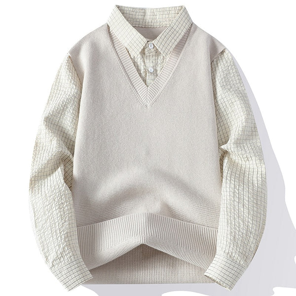 Knit Sweater Fake Two Piece Layered Top
