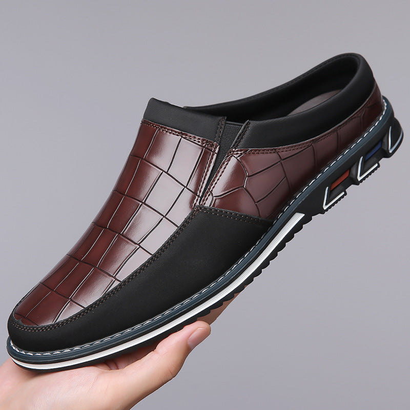 Men's Half-Slipper Leather Shoes Back Strap Slippers Big Size Toe-Covered Slippers