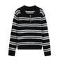 Women's Striped Long Sleeve Polo Knit Top
