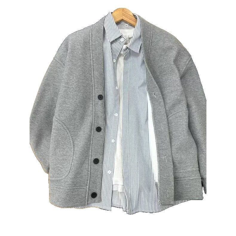 Men's Heavyweight V-Neck Open-Front Sweatshirt Jacket