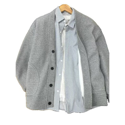 Men's Heavyweight V-Neck Open-Front Sweatshirt Jacket