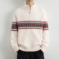 Men's Casual Ethnic Jacquard Stand Collar Half-Zip Knit Sweater