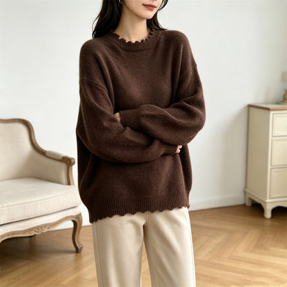 Solid color lace long sleeved pullover sweater