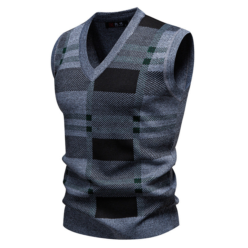 Sweater Knitwear Plaid V-Neck Pullover Casual Vest