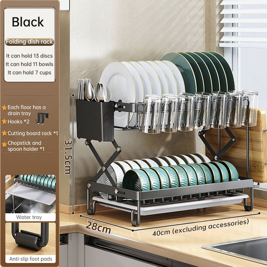 Foldable 2-Layer Kitchen Dish Rack