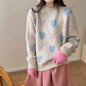 Love jacquard round neck sweater for women