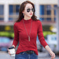 Solid color half zipper long sleeved women's slim fit top