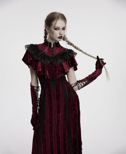 Gants en velours brodés Punk Rave Selene rouges