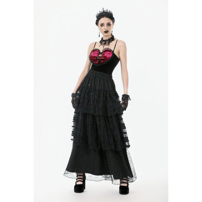Jupe gothique en velours et dentelle Morticia Dark in Love noire