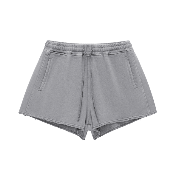Waran Unisex Snow Washed Raw Edge Drawstring Shorts