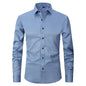 Men's Long-sleeved Fashion Top Slim Solid Color Stretch Shirt