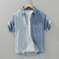 Patchwork Striped Denim Short Sleeve Shirt