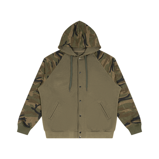 Unisex Camo-Splice Raglan Zip Hoodie