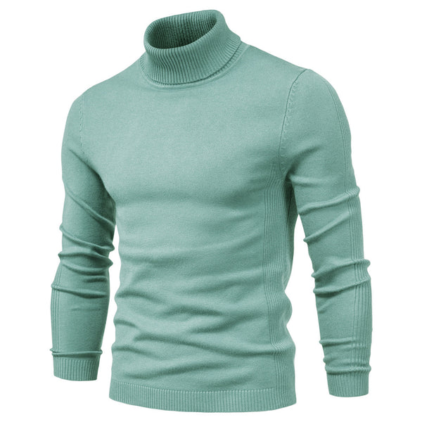 Winter Turtleneck Sweater Fashion Slim Fit Solid Color Pullover Knitted Top Men's Clothing