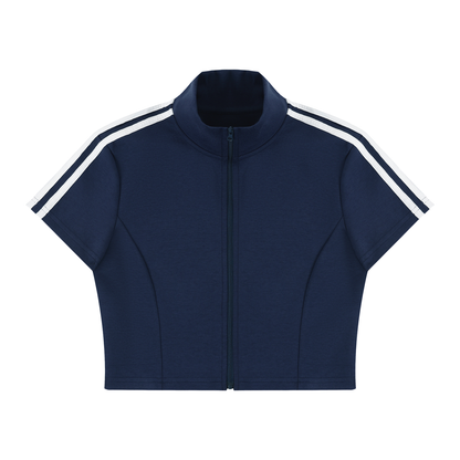 Women's Cropped Full Zip Short Sleeve T-Shirt 220GSM