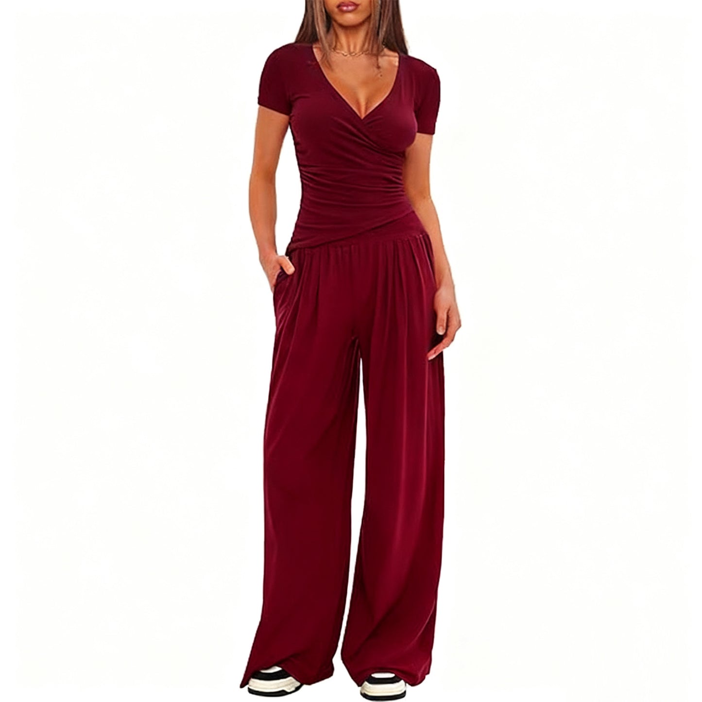 Women's Short Sleeve Sportswear & Wide Leg Pants Set