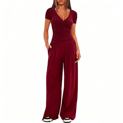 Women's Short Sleeve Sportswear & Wide Leg Pants Set