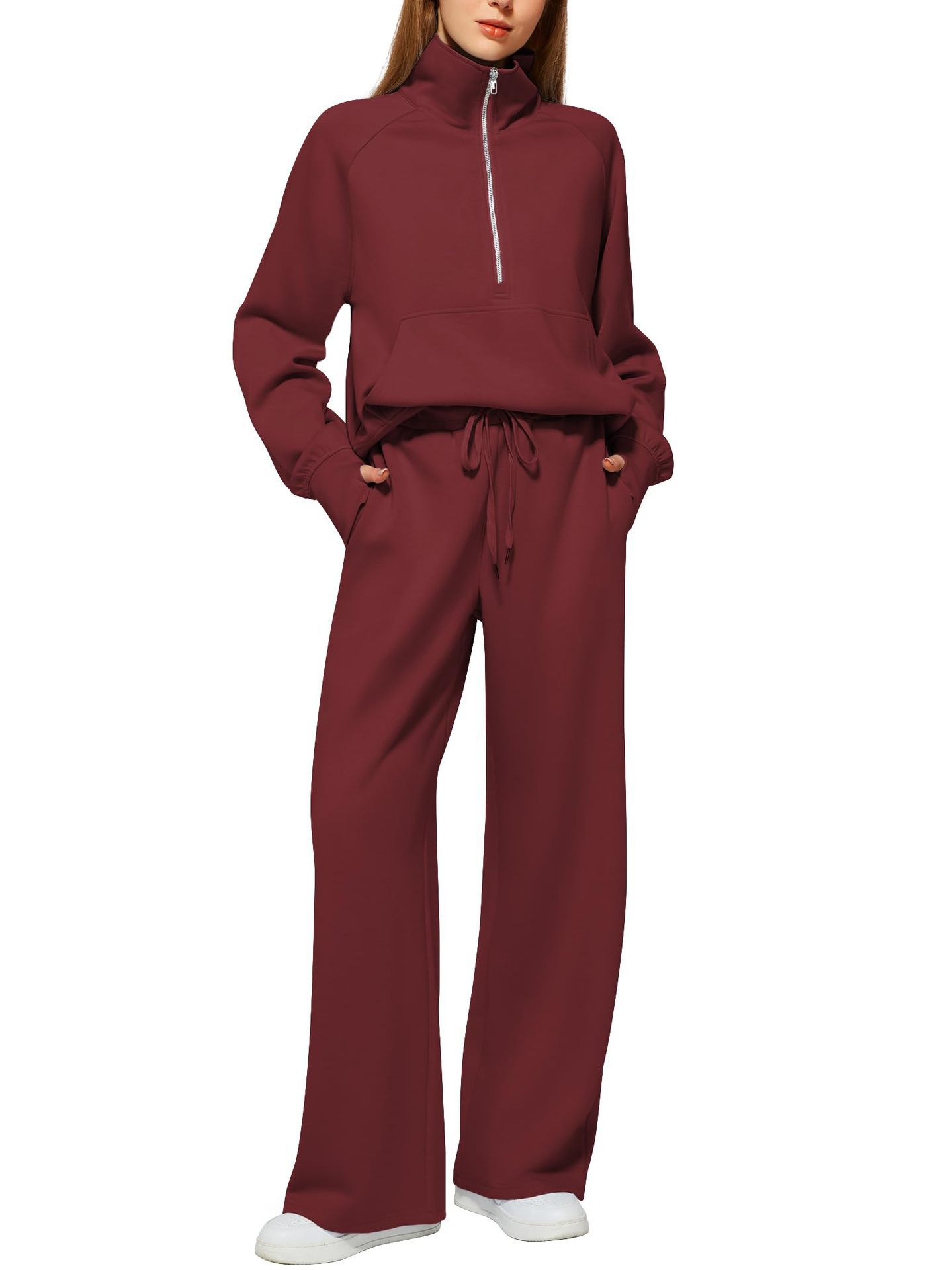 Women's Half-Zip Sweatshirt & Wide Leg Pants Set