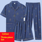 Men's Pajamas Summer Cotton Short Sleeve Trousers Three-piece Set