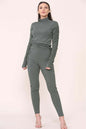 High Neck Drawstrings Ribbed Tee And Leggings Set