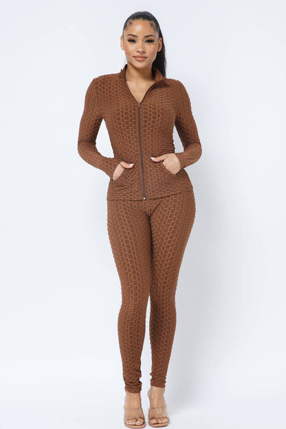 Ensemble Veste et Legging avec Poches Latérales Zippées Nid d'Abeille