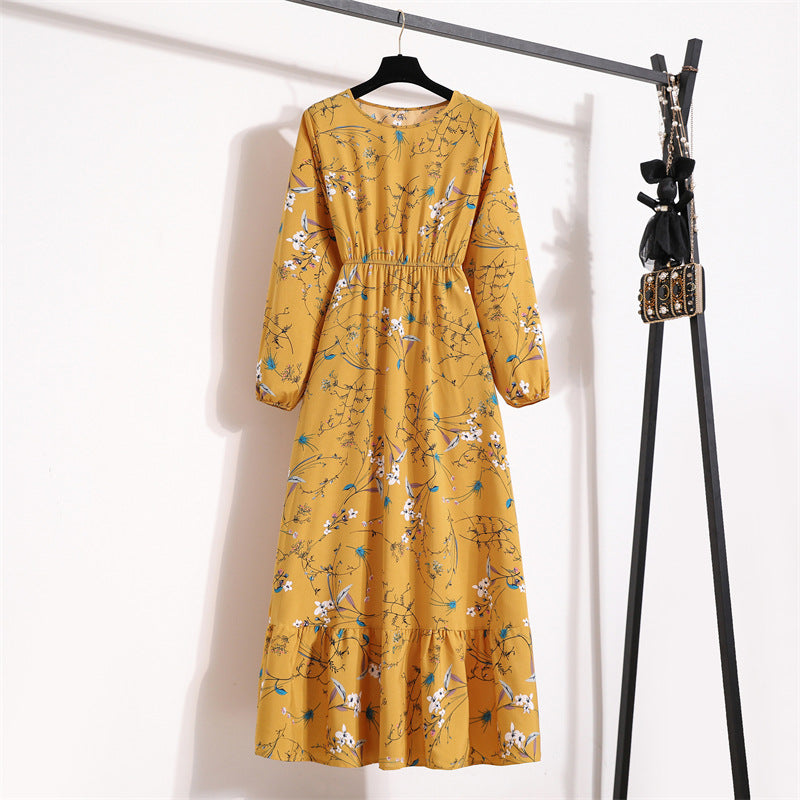 Womens Long-Sleeve Crew-Neck Base-Layer Waist-Cinching Slimming Dress