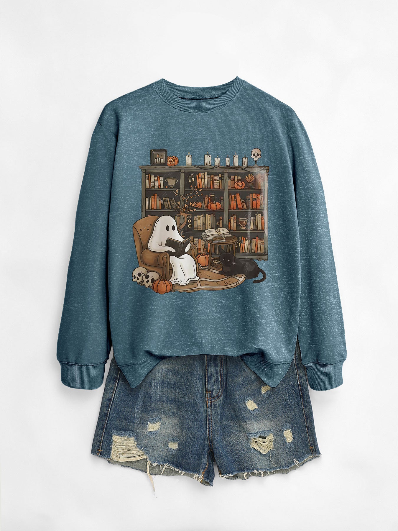 Womens Bookshelf Ghost Sweater