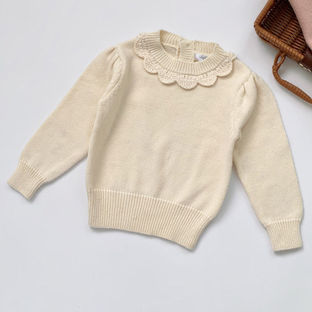 Kids Knitted Pullover Long Sleeve Lace Sweater
