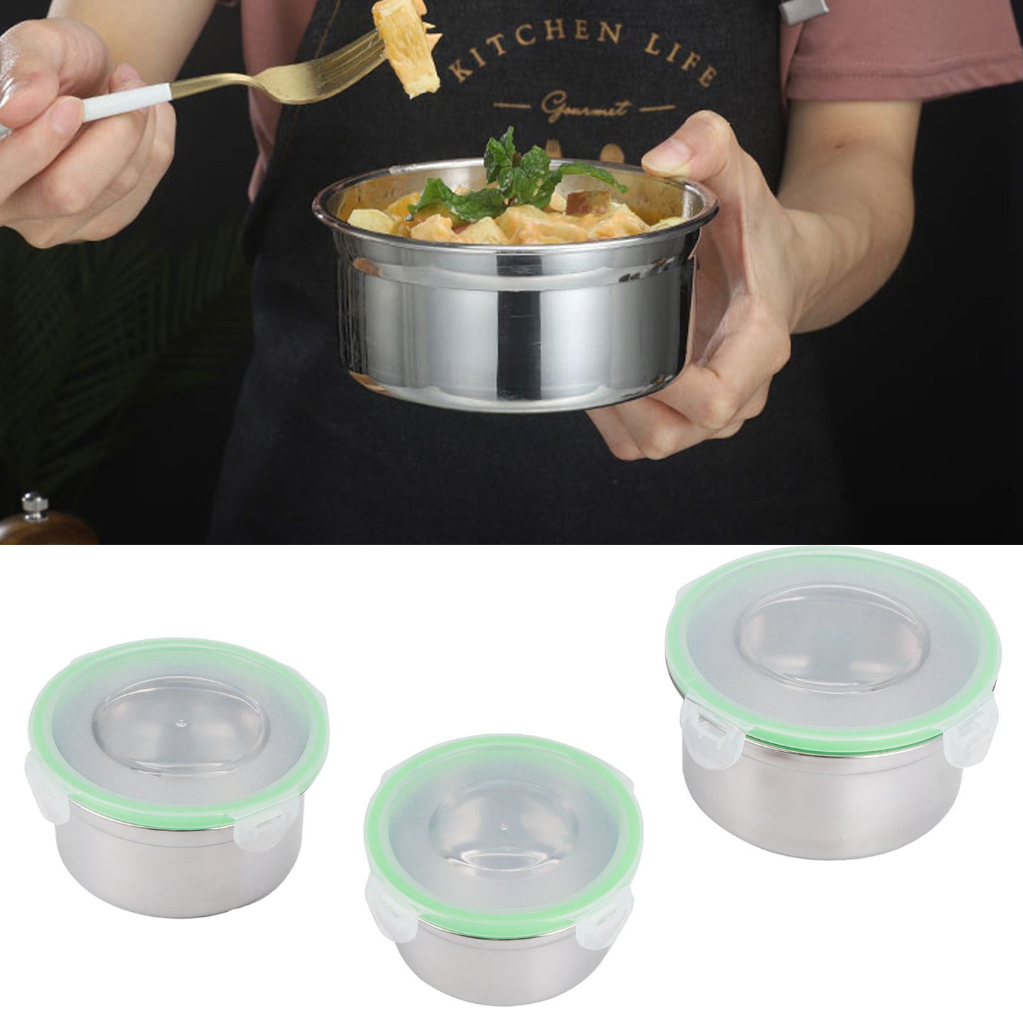 Stainless Steel Food Container with Lid 3Pcs/Set