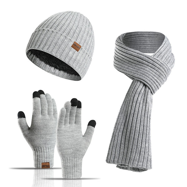 Ensemble bonnet, écharpe et gants tricotés de couleur unie pour l'hiver