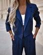 Striped Lapel Cropped Top Pants
