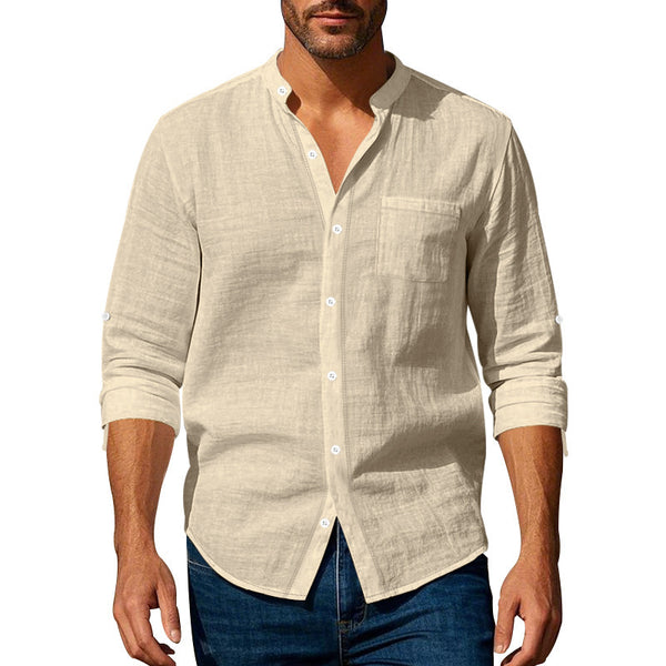 Linen Long Sleeve Stand Collar Shirt