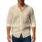 Linen Long Sleeve Stand Collar Shirt