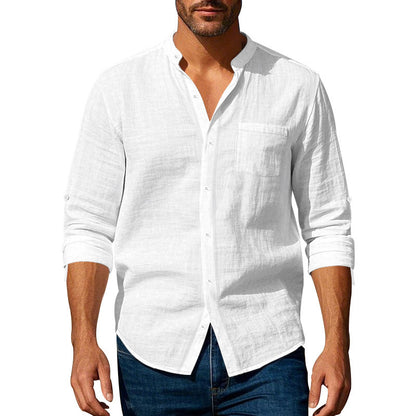Linen Long Sleeve Stand Collar Shirt